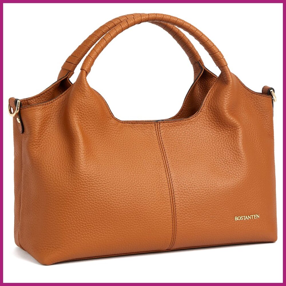 Genuine Leather Satchel with Adjustable Strap and Top Handle